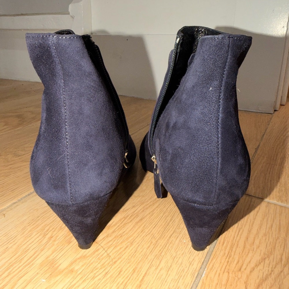Prada Navy Suede Kitten Heel Ankle Boots - Picture 6 of 8